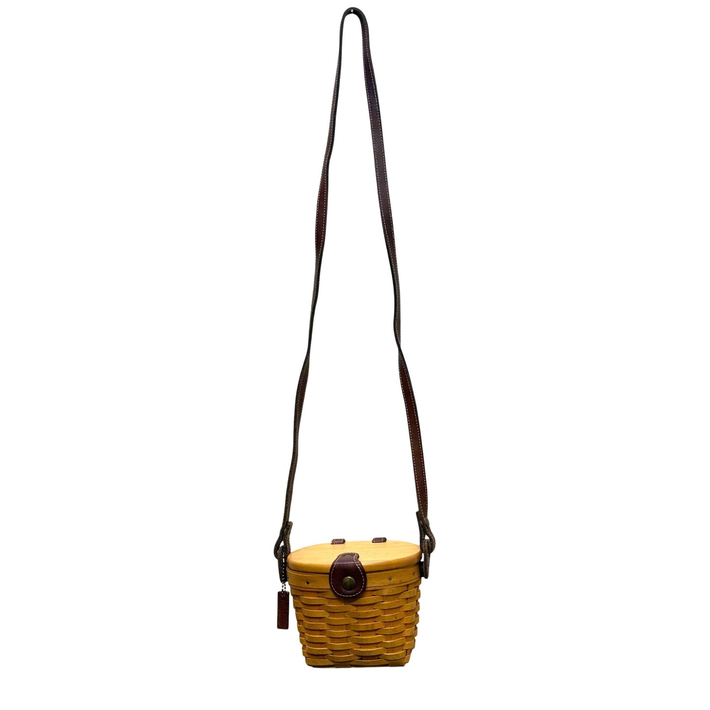 Longaberger Handwoven Basket Crossbody Purse With Leather Strap In Tan & Brown