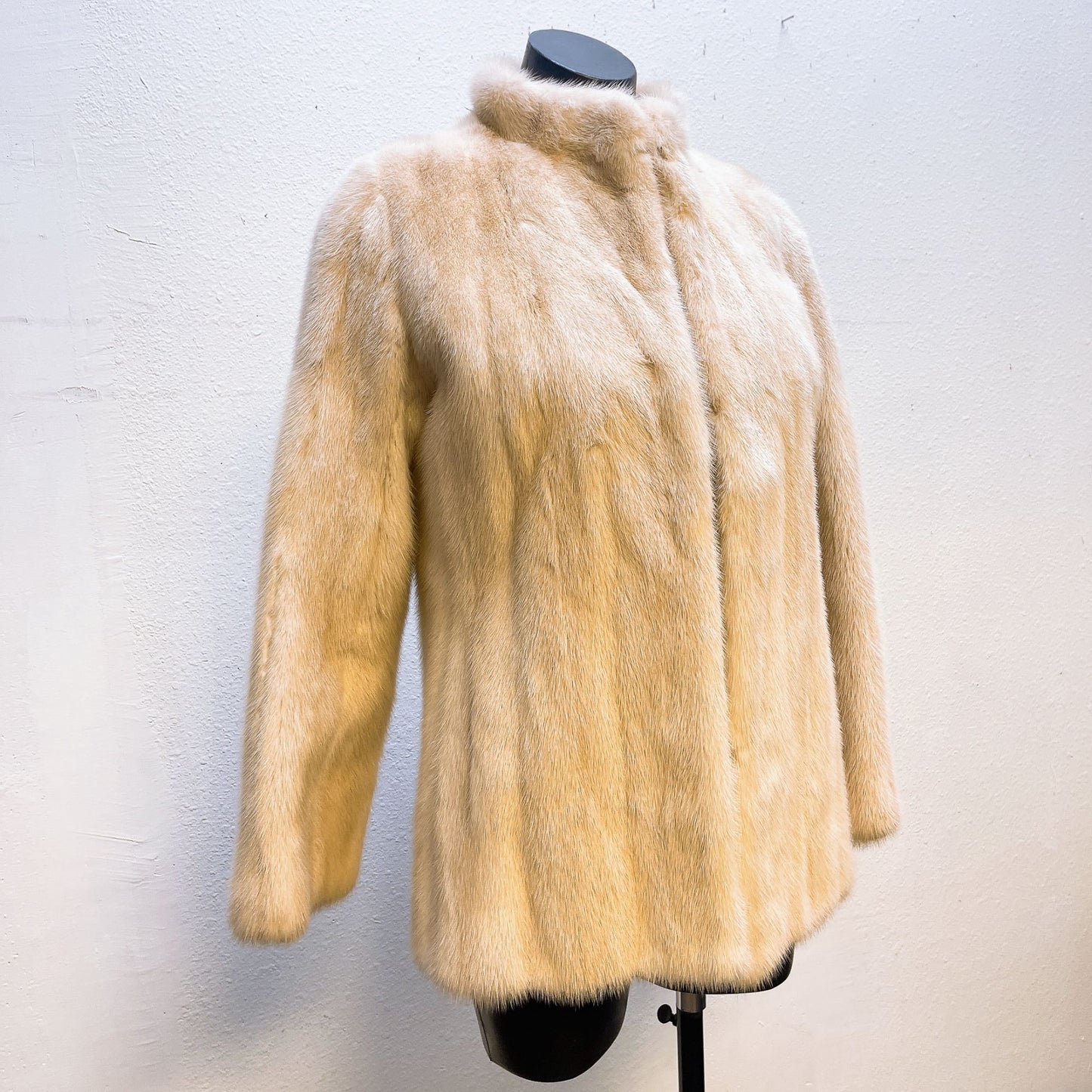 Vintage Foleys Houston Tan Cream Mink Fur Coat Jacket Small