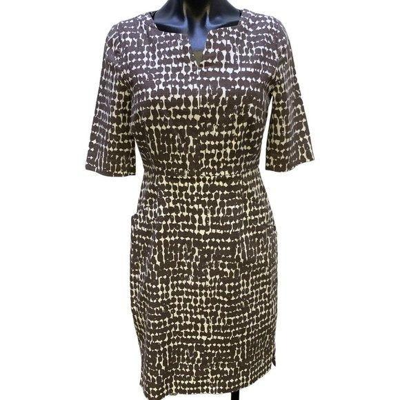 *L. K. Bennett Brown & White Short Sleeve Dress Size 6