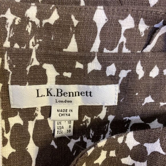 *L. K. Bennett Brown & White Short Sleeve Dress Size 6