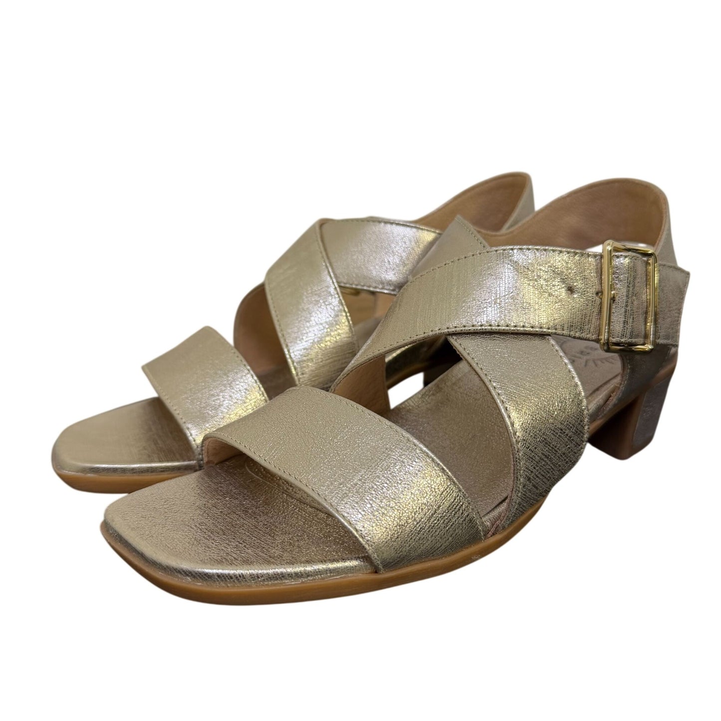 Brioso Metallic Gold Block Heel Sandals With Adjustable Strap Size 7