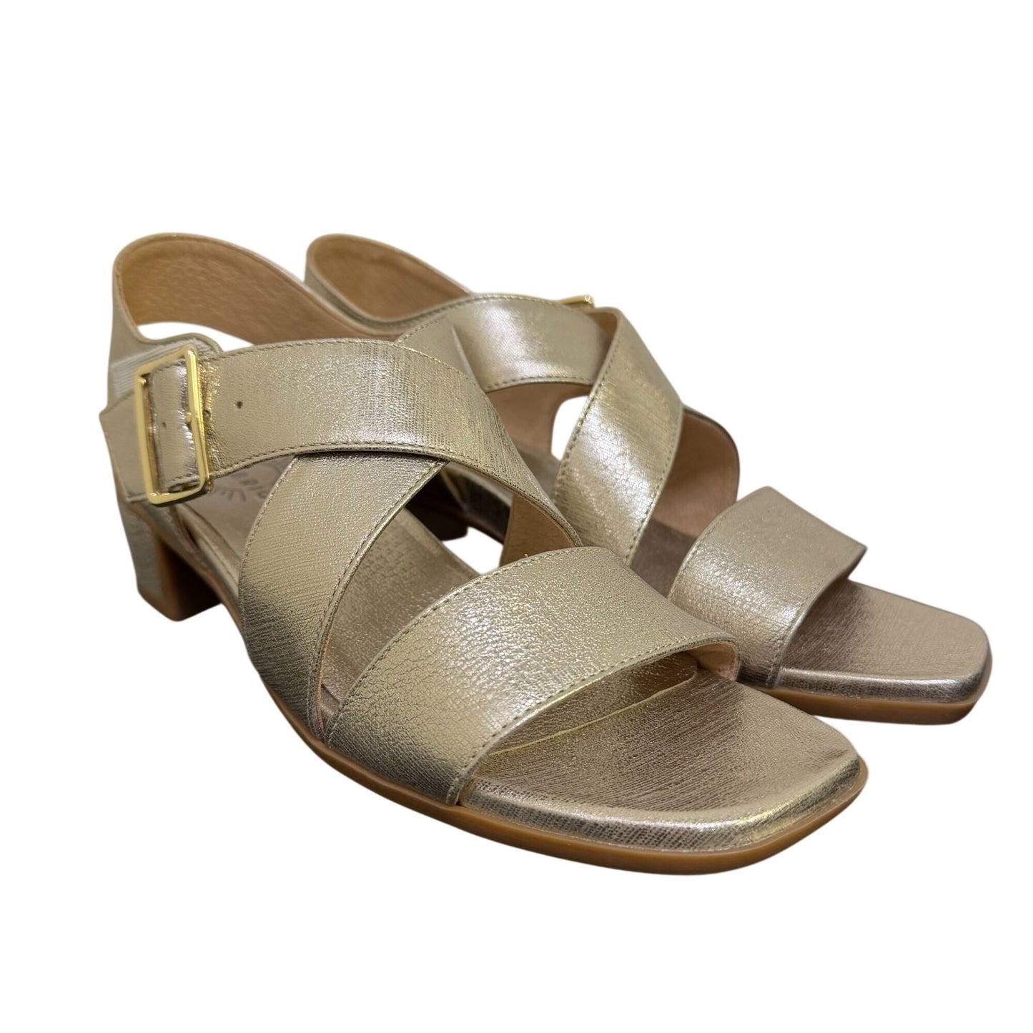 Brioso Metallic Gold Block Heel Sandals With Adjustable Strap Size 7