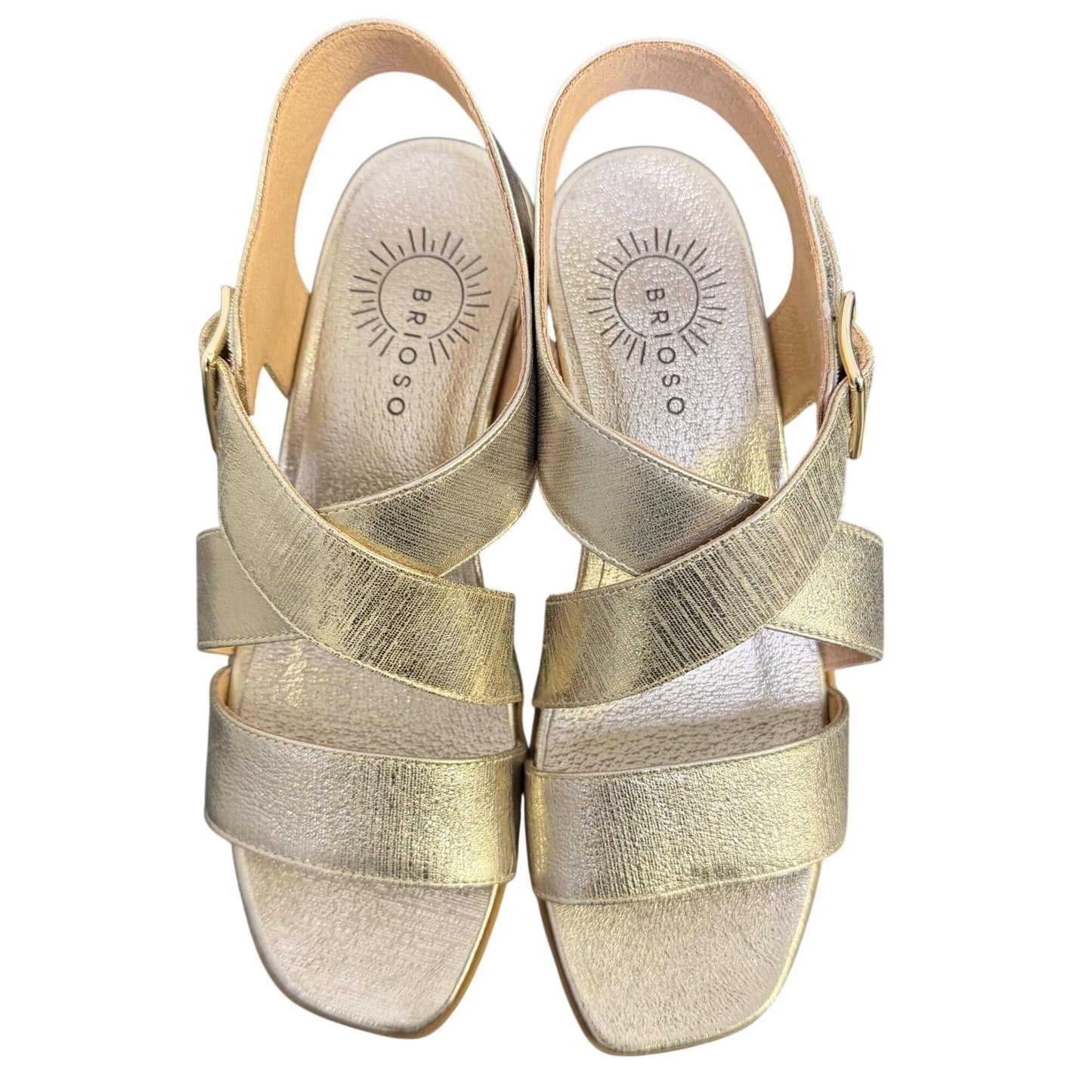 Brioso Metallic Gold Block Heel Sandals With Adjustable Strap Size 7