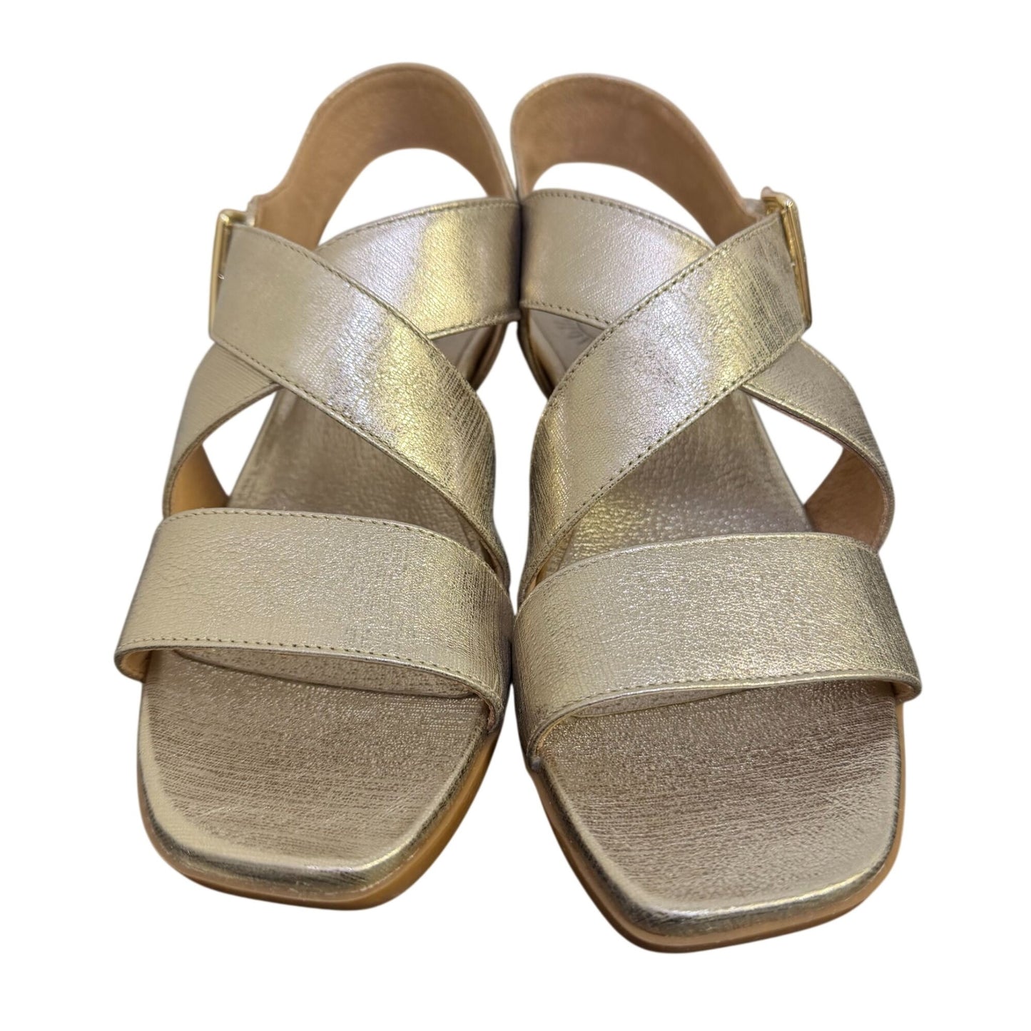 Brioso Metallic Gold Block Heel Sandals With Adjustable Strap Size 7