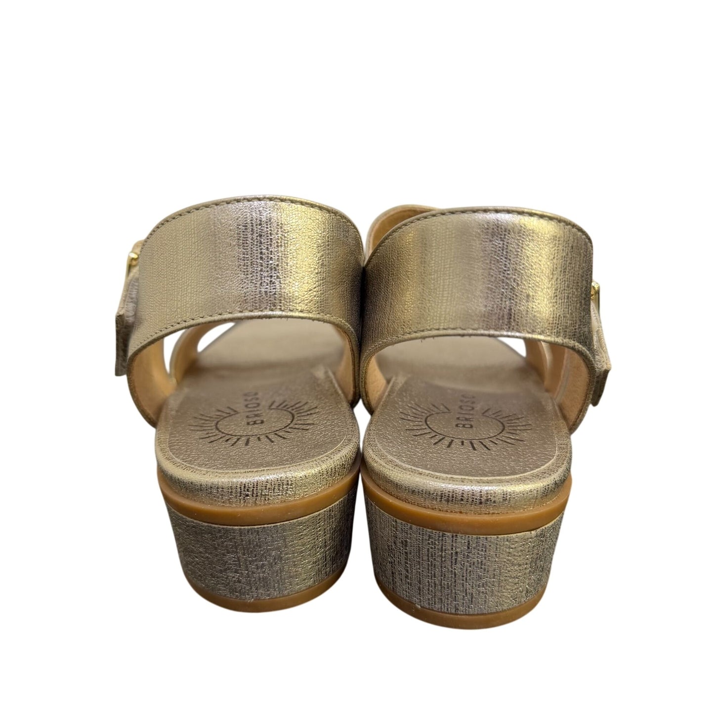 Brioso Metallic Gold Block Heel Sandals With Adjustable Strap Size 7