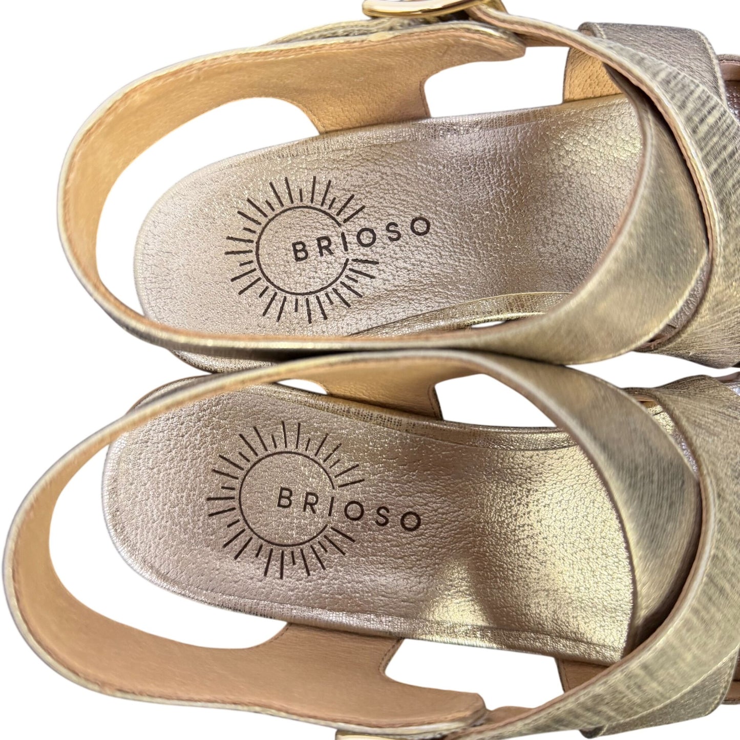 Brioso Metallic Gold Block Heel Sandals With Adjustable Strap Size 7