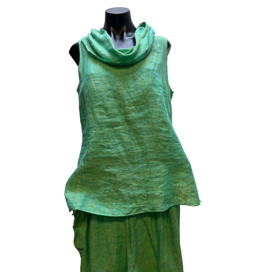 Finity Naturals Linen Green Sleeveless 2Pc Top & Pants Set
