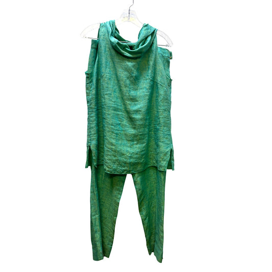 Finity Naturals Linen Green Sleeveless 2Pc Top & Pants Set