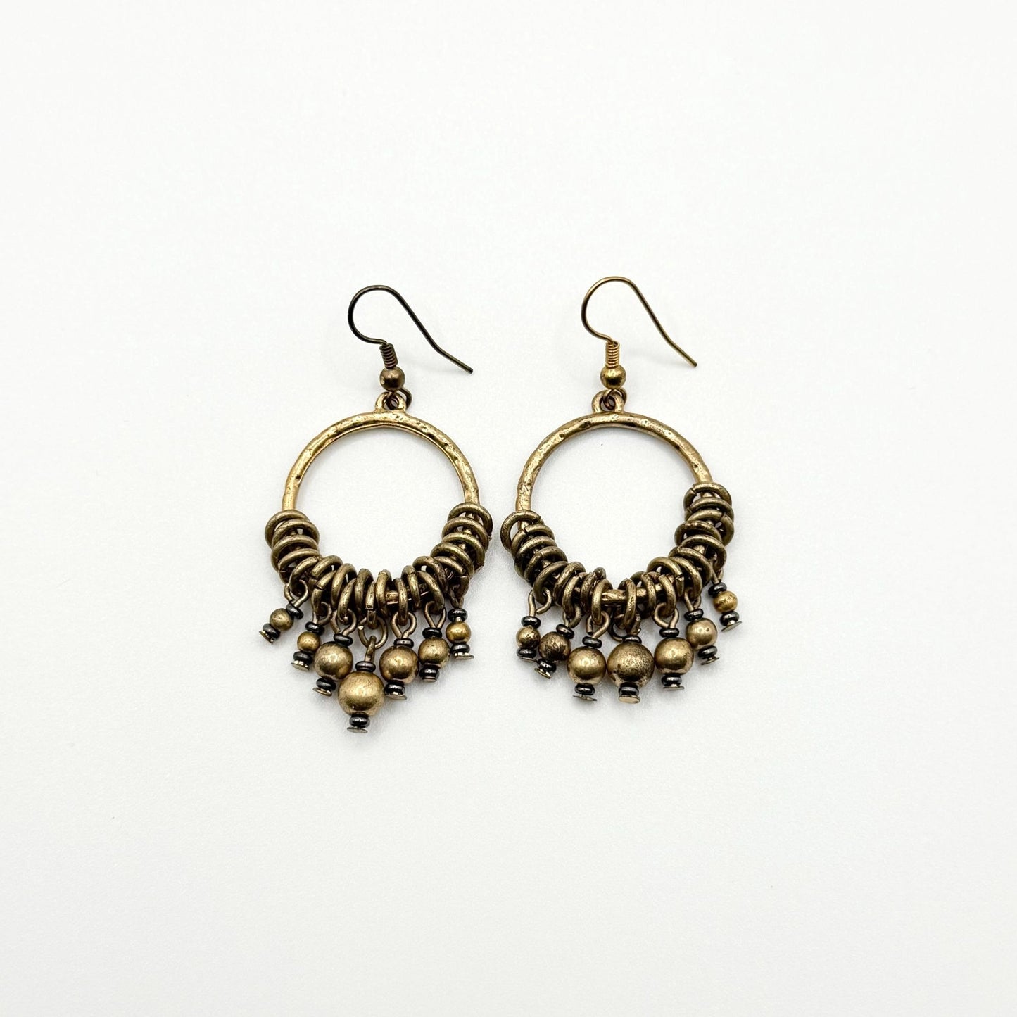 Gold-Plated Boho Hoop Earrings With Dangle Bead Accents