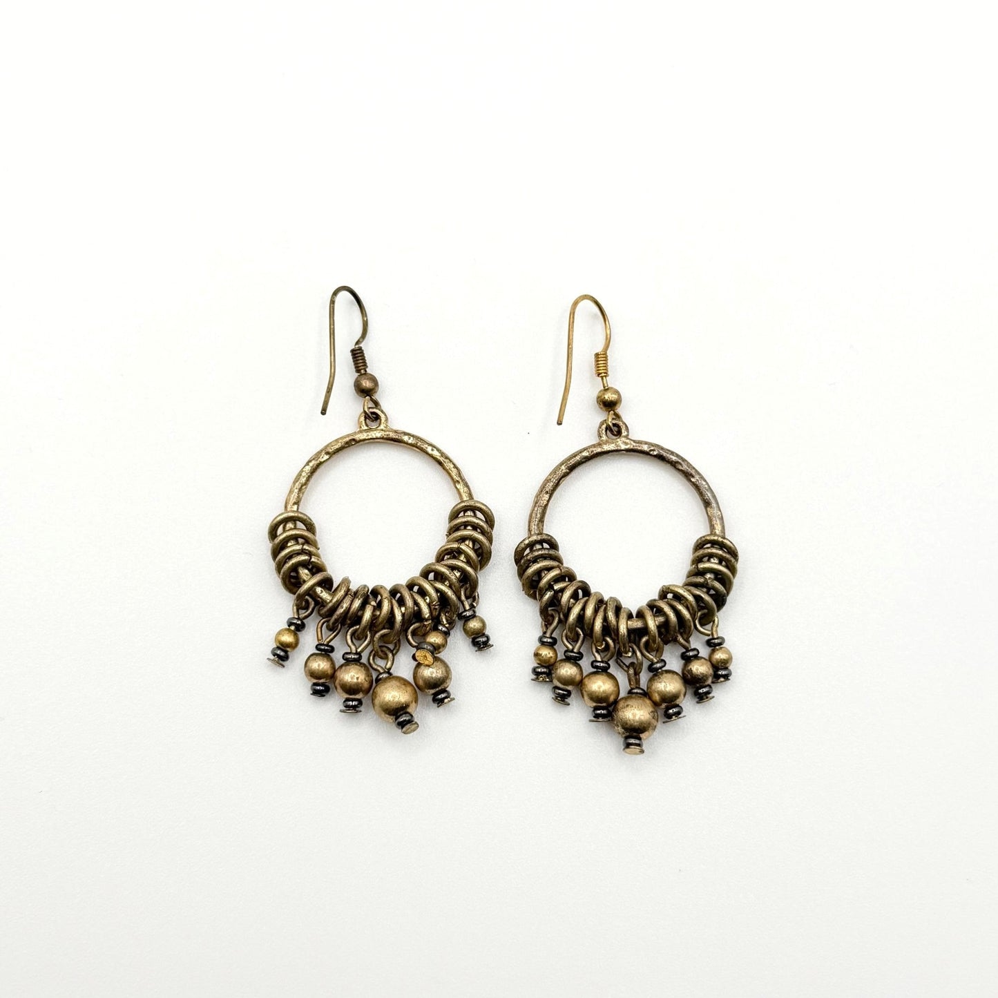 Gold-Plated Boho Hoop Earrings With Dangle Bead Accents