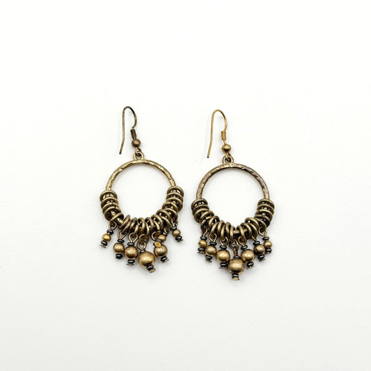Gold-Plated Boho Hoop Earrings With Dangle Bead Accents