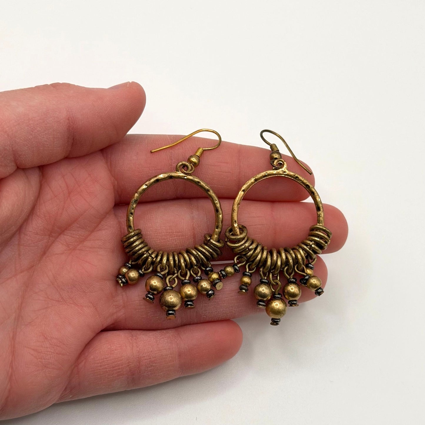 Gold-Plated Boho Hoop Earrings With Dangle Bead Accents