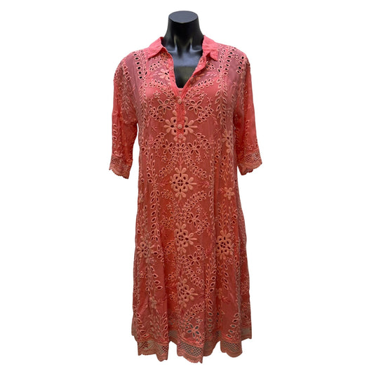 Johnny Was Pink Embroidered Lace Dress & Slip Set Size S