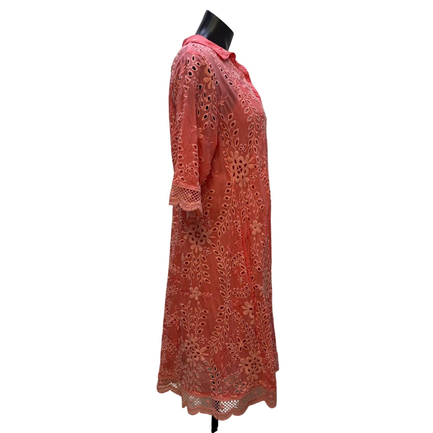 Johnny Was Pink Embroidered Lace Dress & Slip Set Size S