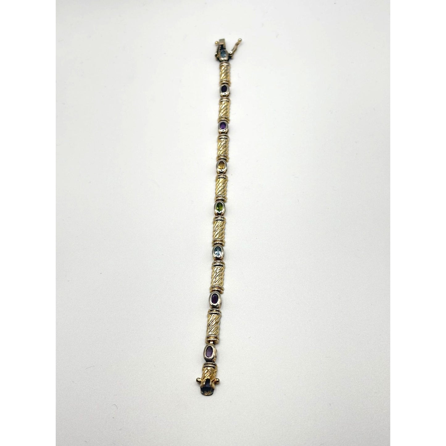 Estate TAS 925 Sterling Silver Multigem Bezel Bracelet 7" Long