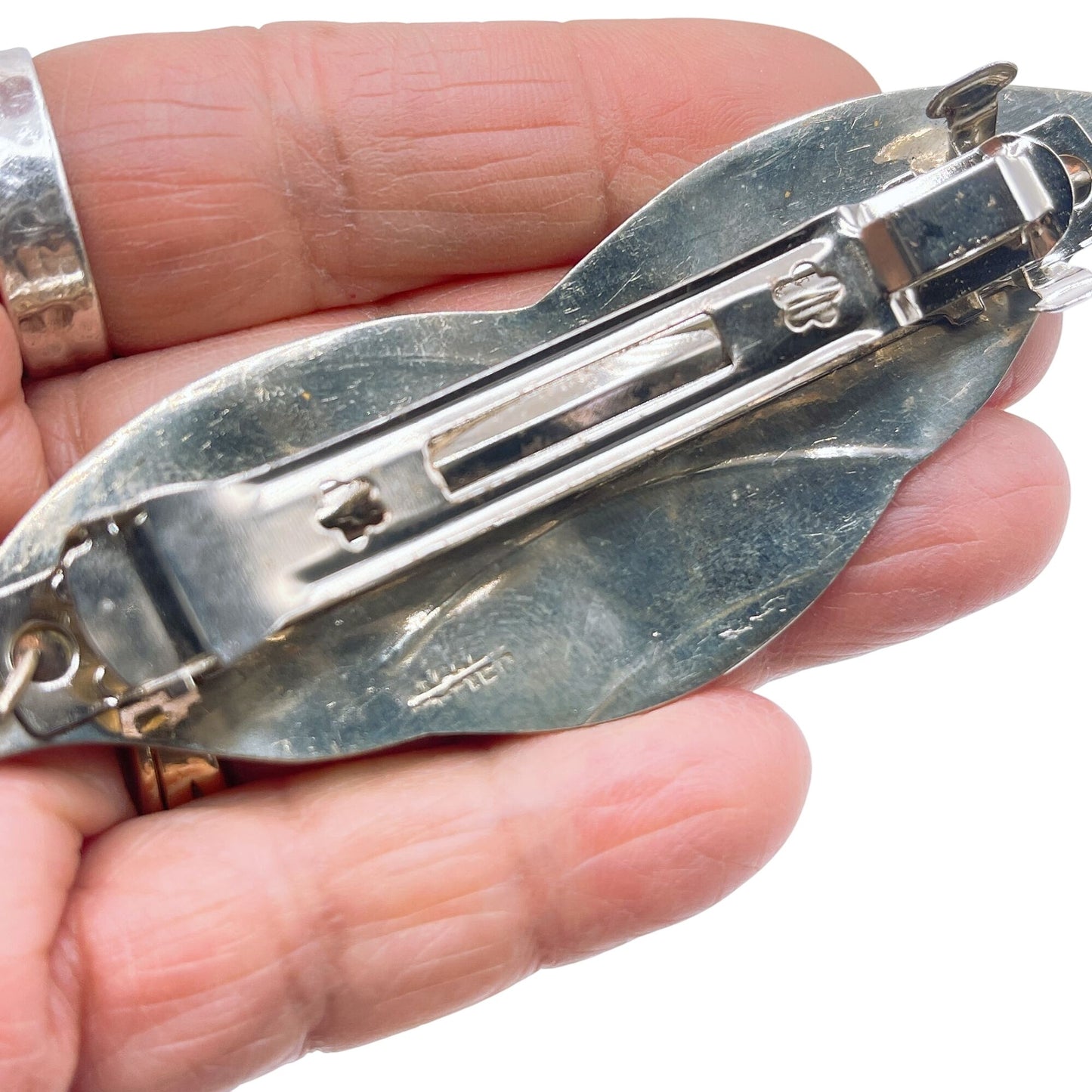 Vintage Abalone & Mother Of Pearl Heart Hair Barrette Clip Stealing Silver .925