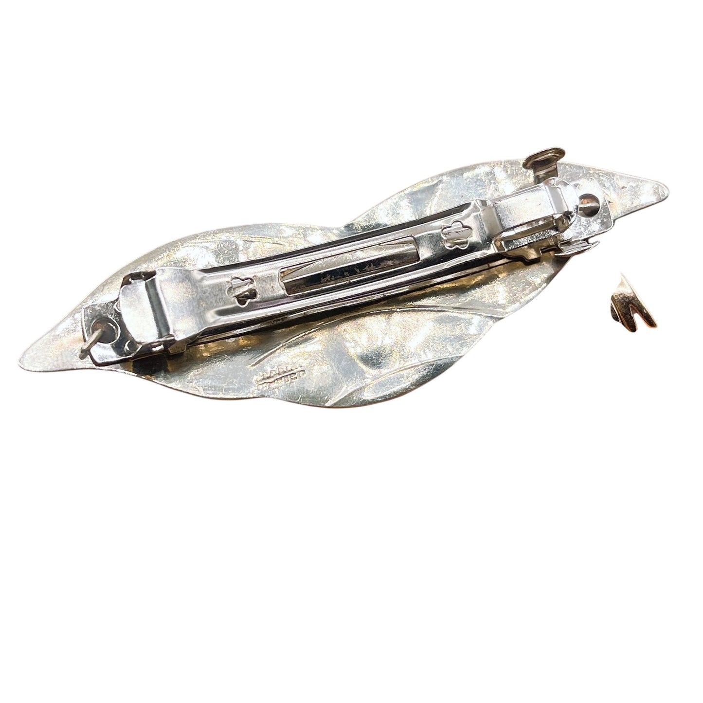 Vintage Abalone & Mother Of Pearl Heart Hair Barrette Clip Stealing Silver .925