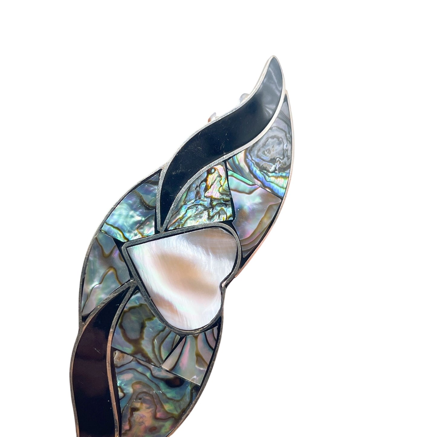 Vintage Abalone & Mother Of Pearl Heart Hair Barrette Clip Stealing Silver .925