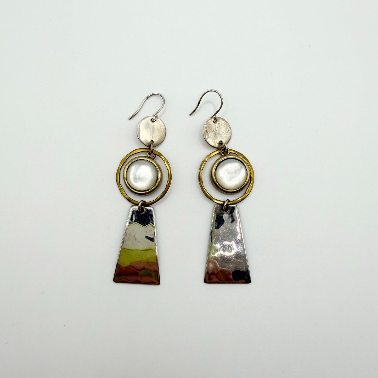 Robert Lee Morris Studio 925 Sterling Silver & Brass Earrings With Pearl Accents