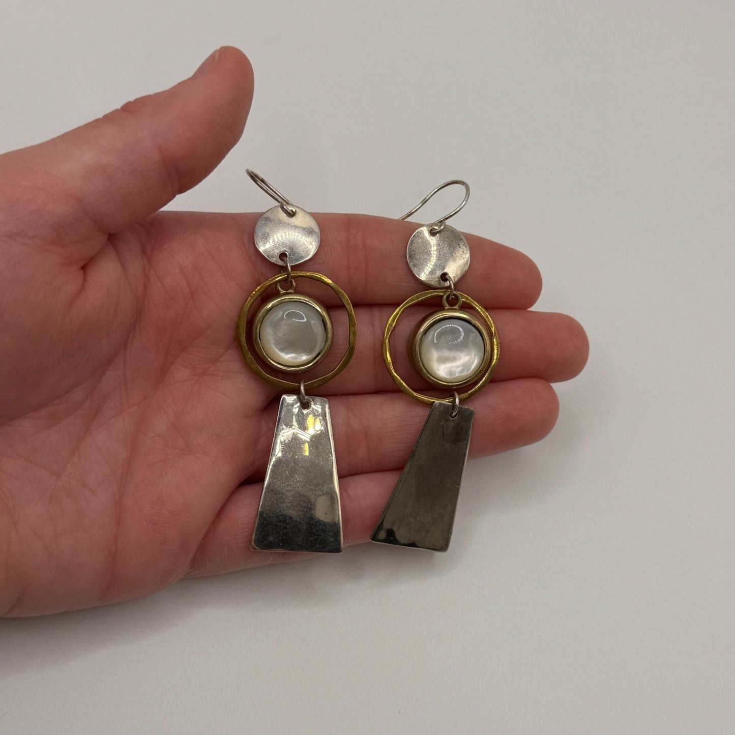 Robert Lee Morris Studio 925 Sterling Silver & Brass Earrings With Pearl Accents