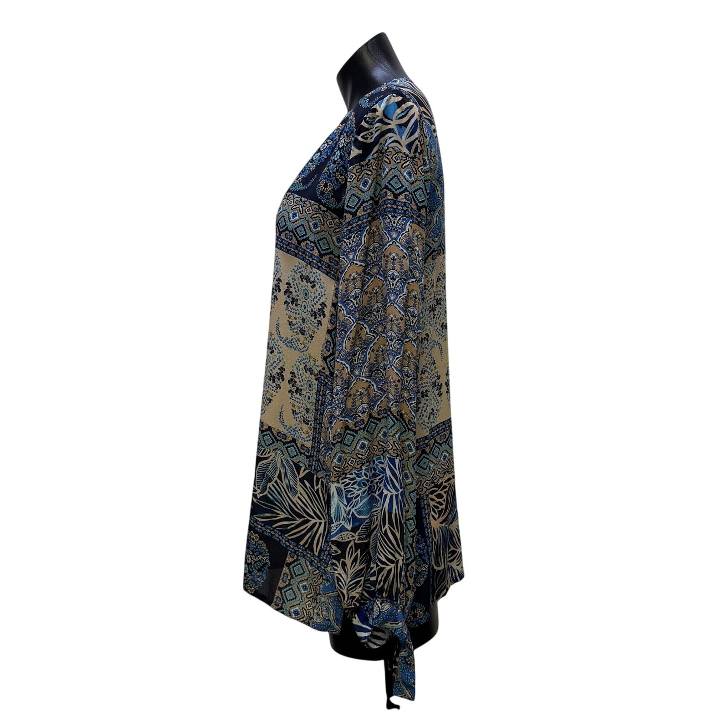 Johnny Was Blue & Cream Floral Patchwork Blouse Long Sleeve M
