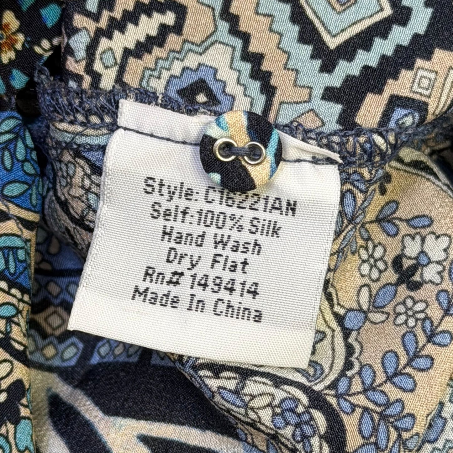 Johnny Was Blue & Cream Floral Patchwork Blouse Long Sleeve M