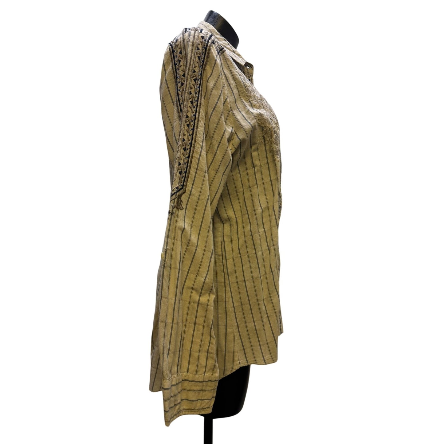 Johnny Was 3J Workshop Embroidered Button-Down Blouse Tan L