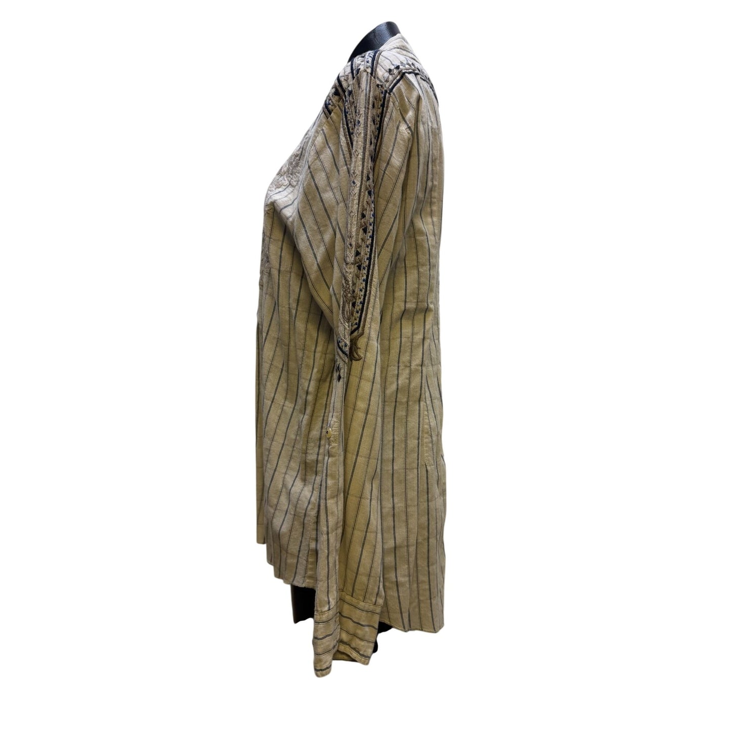 Johnny Was 3J Workshop Embroidered Button-Down Blouse Tan L