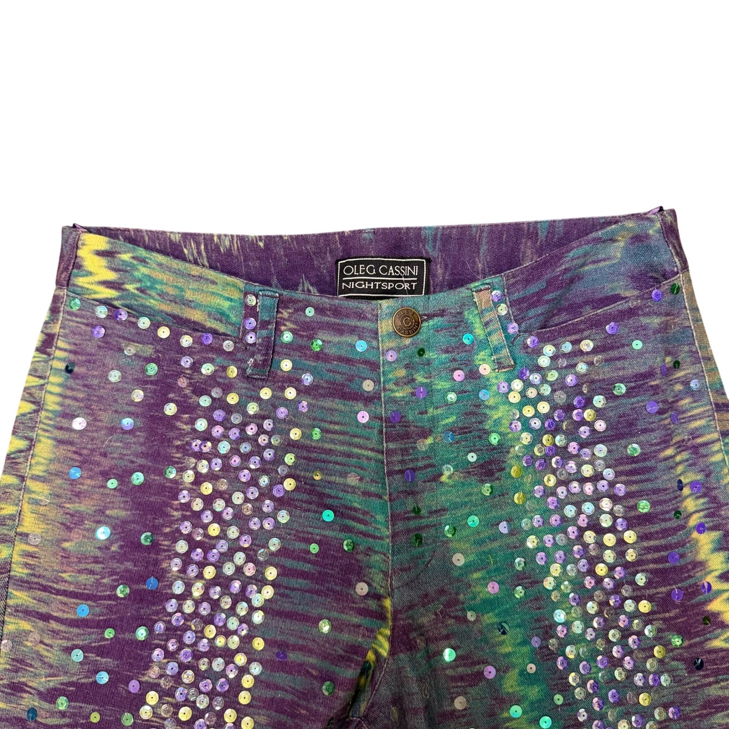 Oleg Cassini Vintage Sequin Jeans Purple & Teal Size 4