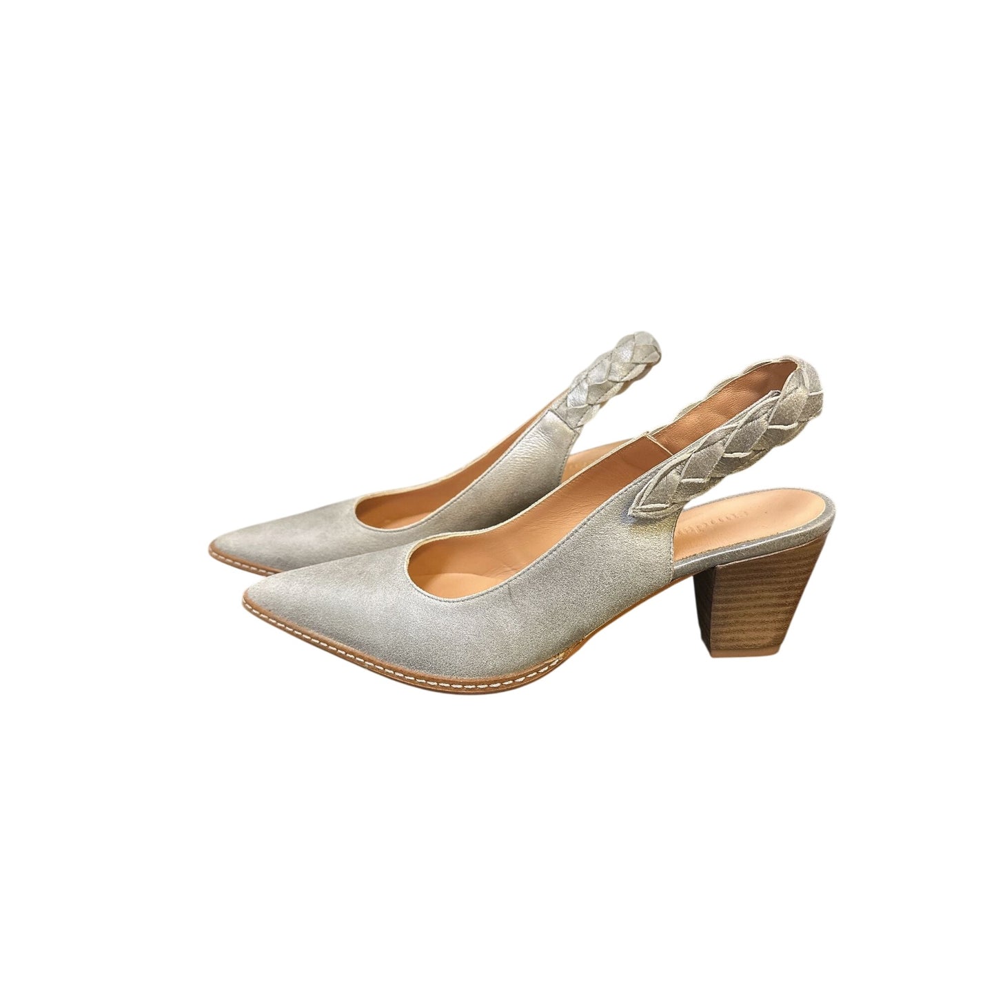 Sundance Silver Pewter Velcro Slingback Heels Size 9