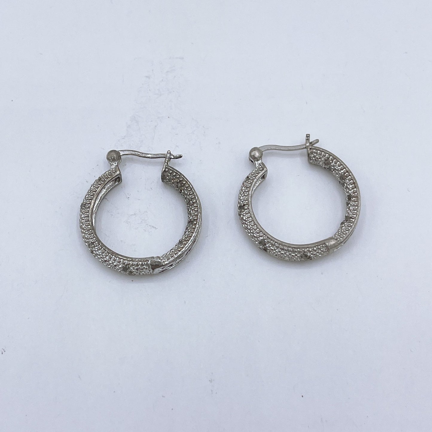 925 Vintage Sterling Silver Diamond Accent Snap Close Hoop Earrings