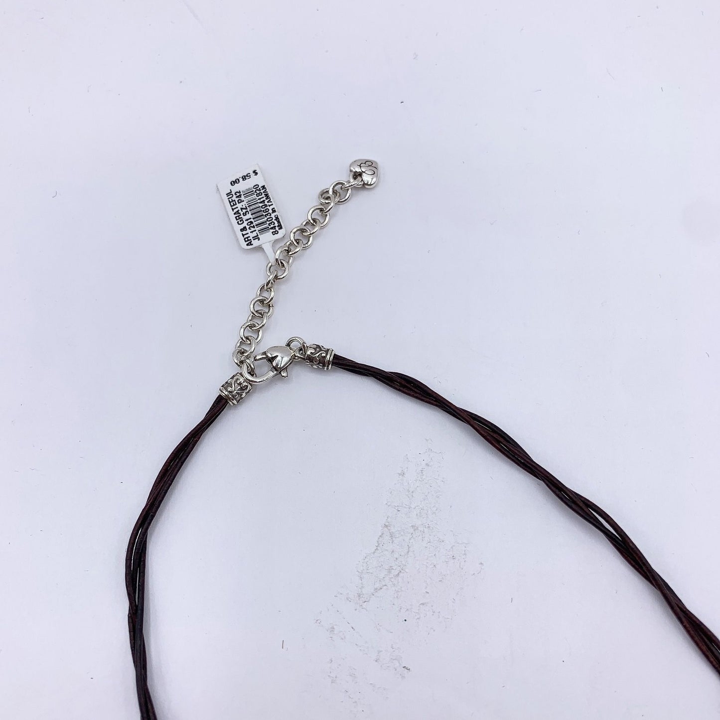 Brighton Brown Leather Necklace With Heart & Grateful Charm Pendant