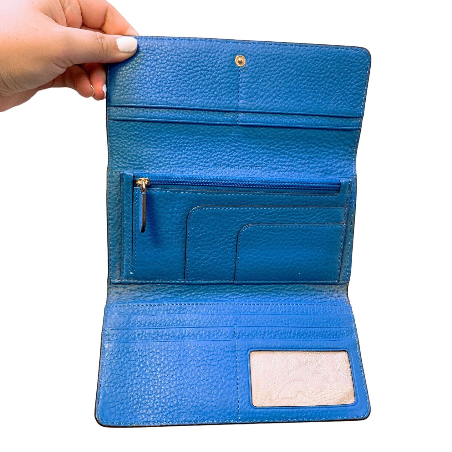 Michael Kors Blue Leather Wallet With Gold MK Logo