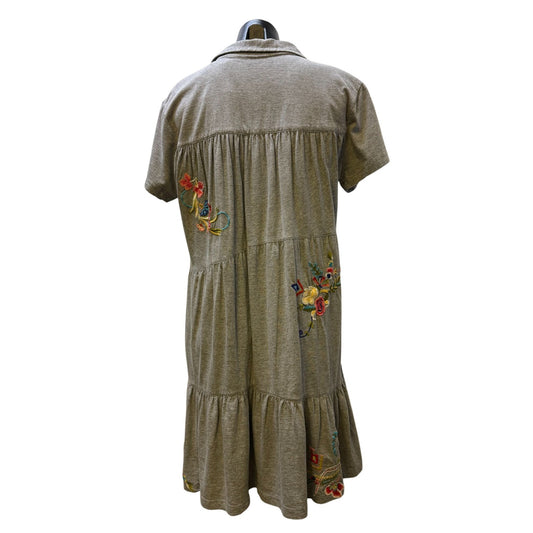 NWT Caite Heather Gray Eliana Embroidered Tiered Button-Up Dress M