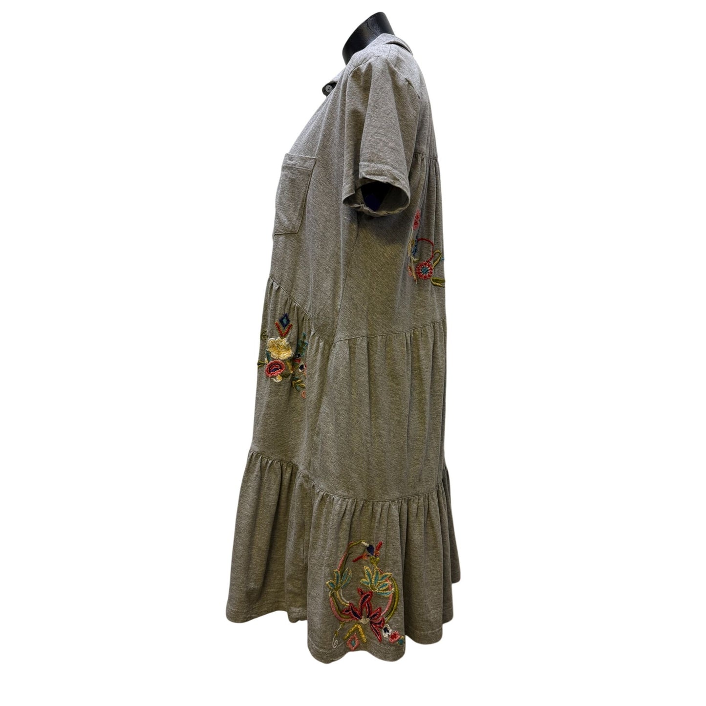 NWT Caite Heather Gray Eliana Embroidered Tiered Button-Up Dress M