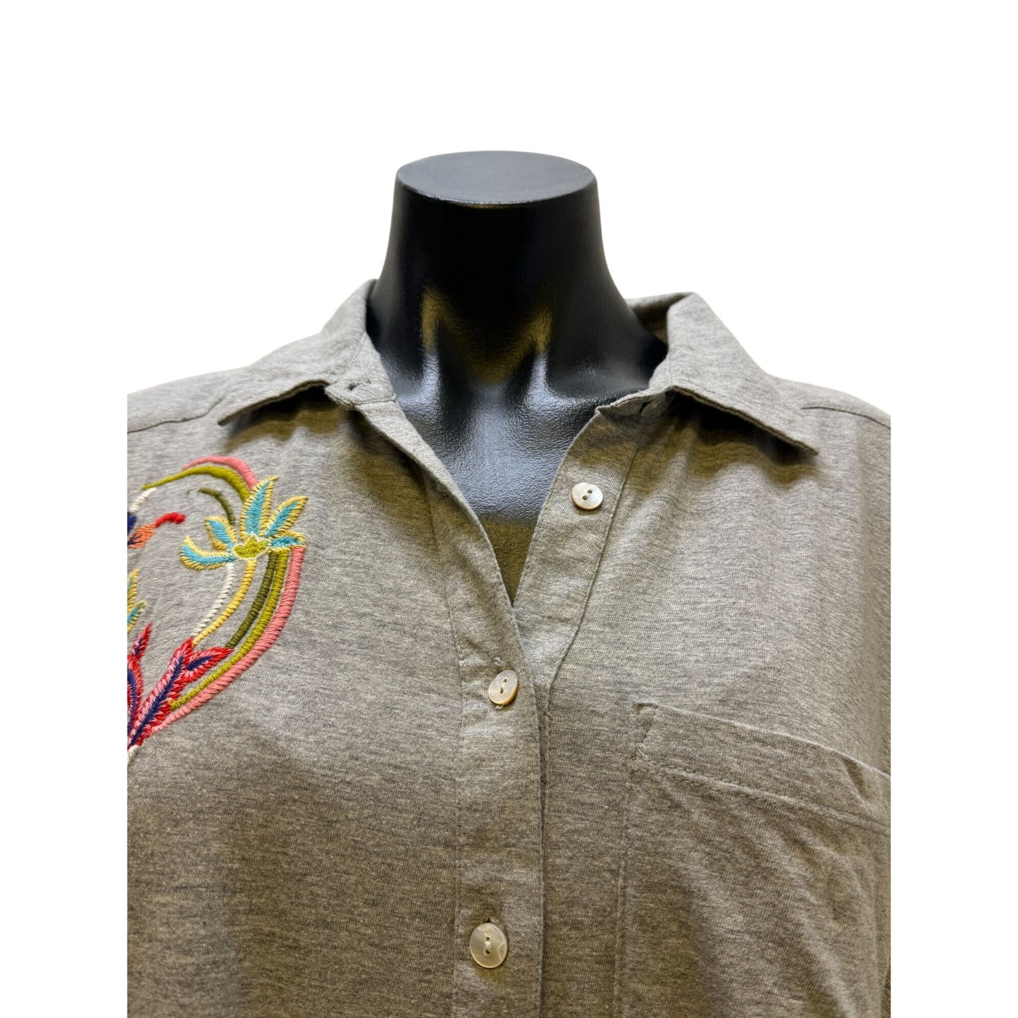 NWT Caite Heather Gray Eliana Embroidered Tiered Button-Up Dress M