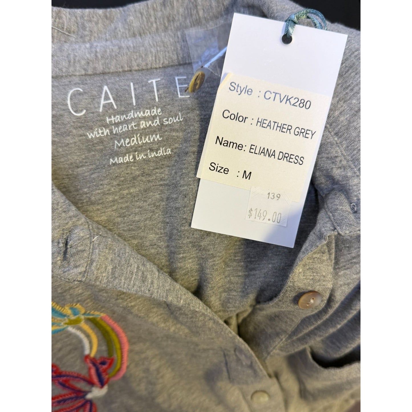 NWT Caite Heather Gray Eliana Embroidered Tiered Button-Up Dress M