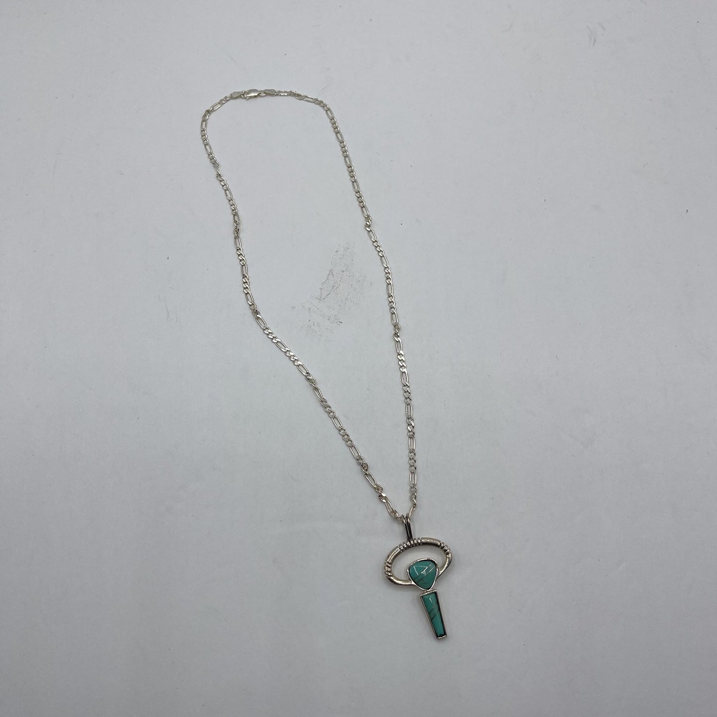 925 Sterling Silver Turquoise Key Pendant Necklace 18"