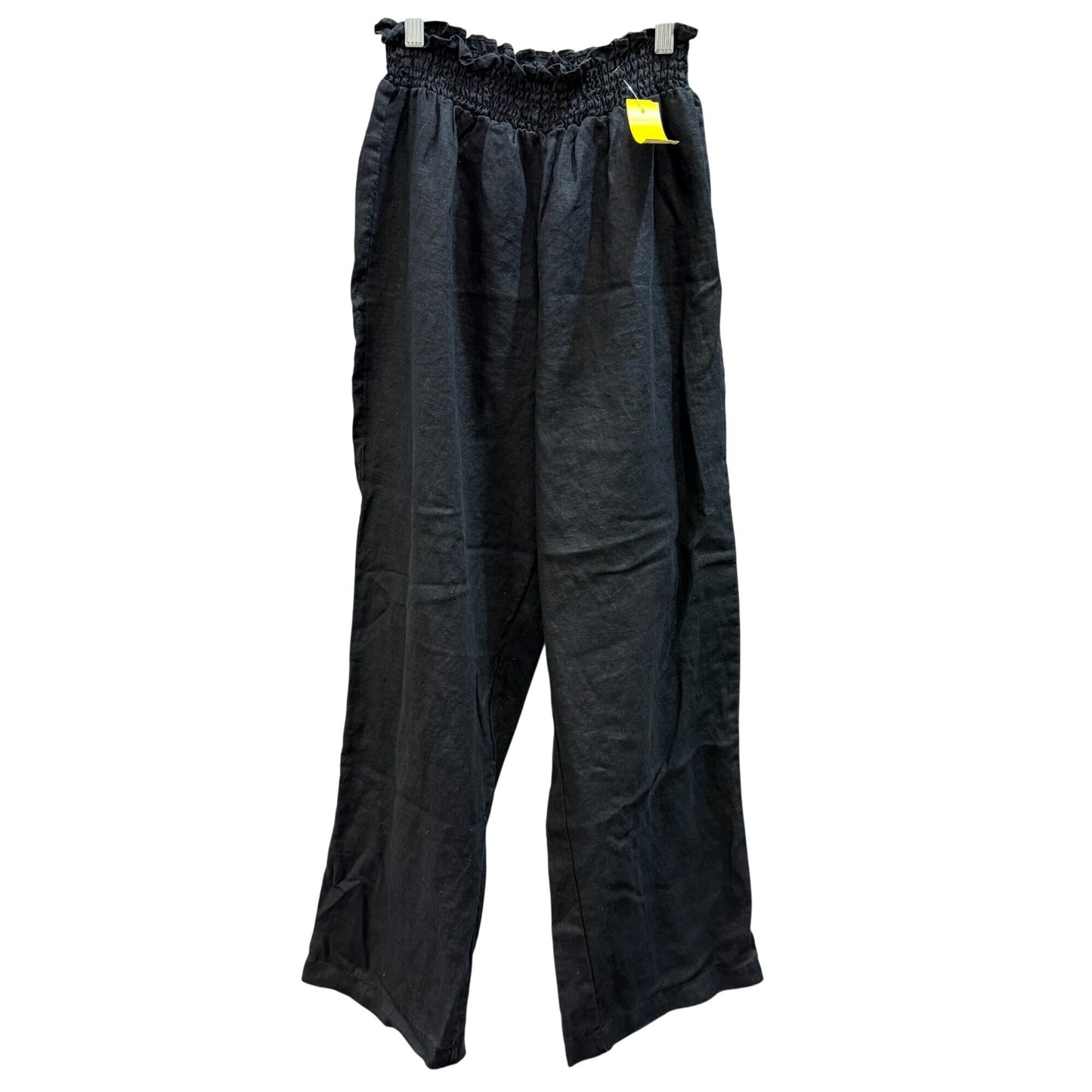 House Of Harlow Black Linen Smocked Waist Wide Leg Pants M