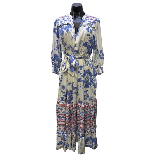 Emily Lovelock Floral Print Maxi Dress With Slip White & Blue S