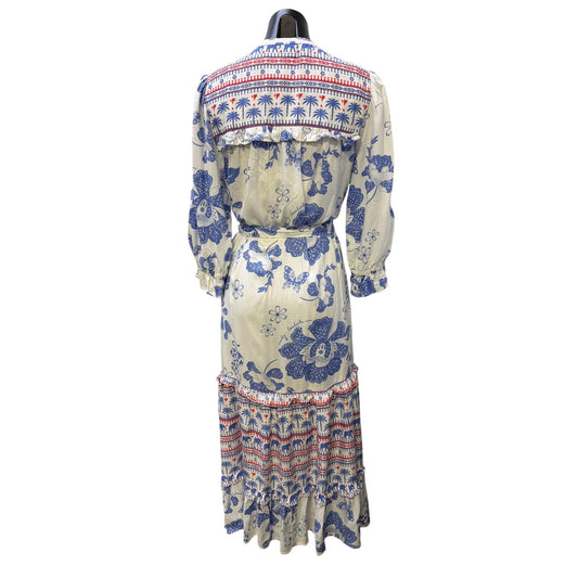 Emily Lovelock Floral Print Maxi Dress With Slip White & Blue S