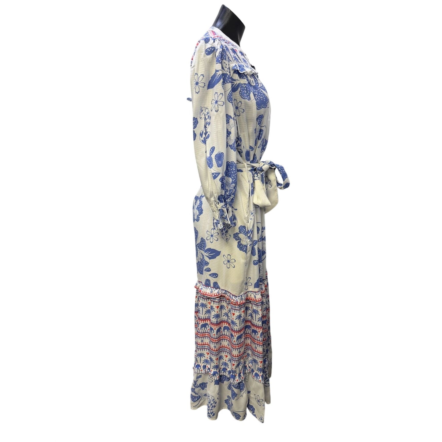 Emily Lovelock Floral Print Maxi Dress With Slip White & Blue S