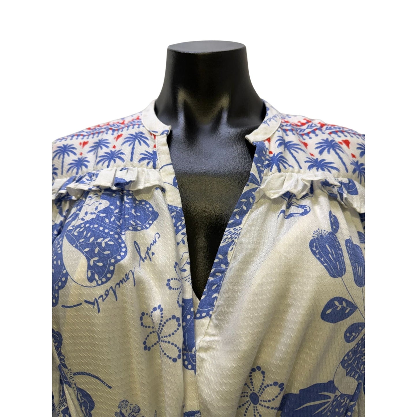 Emily Lovelock Floral Print Maxi Dress With Slip White & Blue S