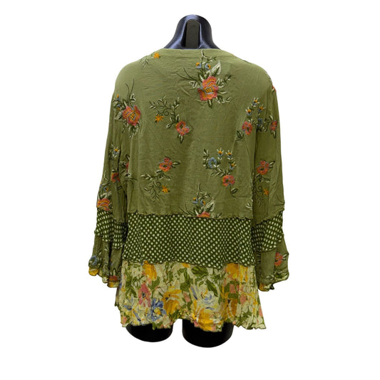 John Mark Green Patchwork Floral Boho Blouse 1X