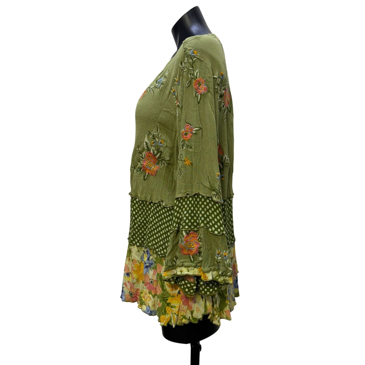 John Mark Green Patchwork Floral Boho Blouse 1X