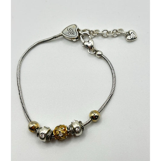 Brighton Bracelet With Heart & Beaded Charms Silver & Gold-Tone