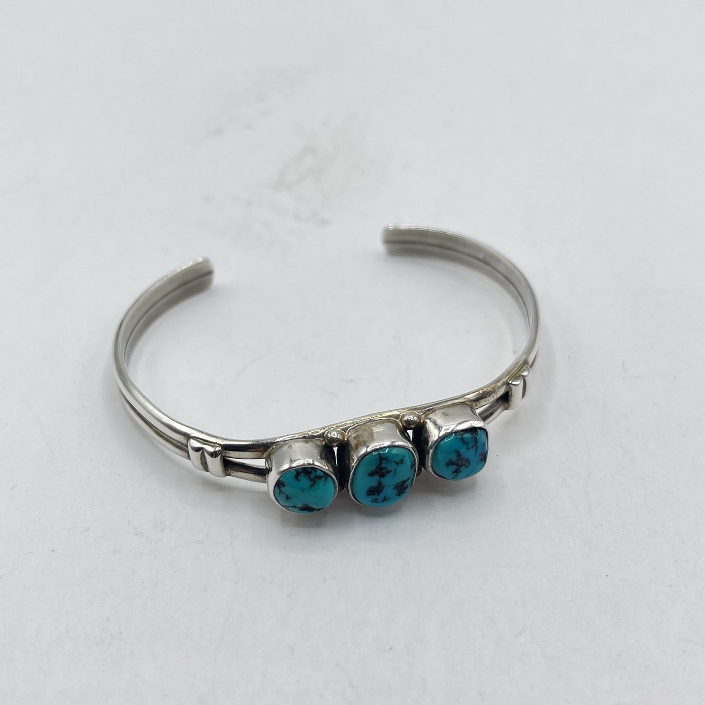 Navajo Tribal 3 Turquoise Stones Sterling Silver Cuff Bracelet Medium