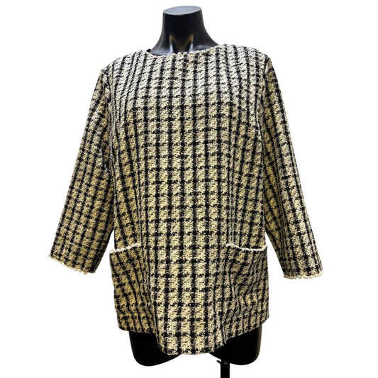 John Mark Checked Tweed Blouse Black White L