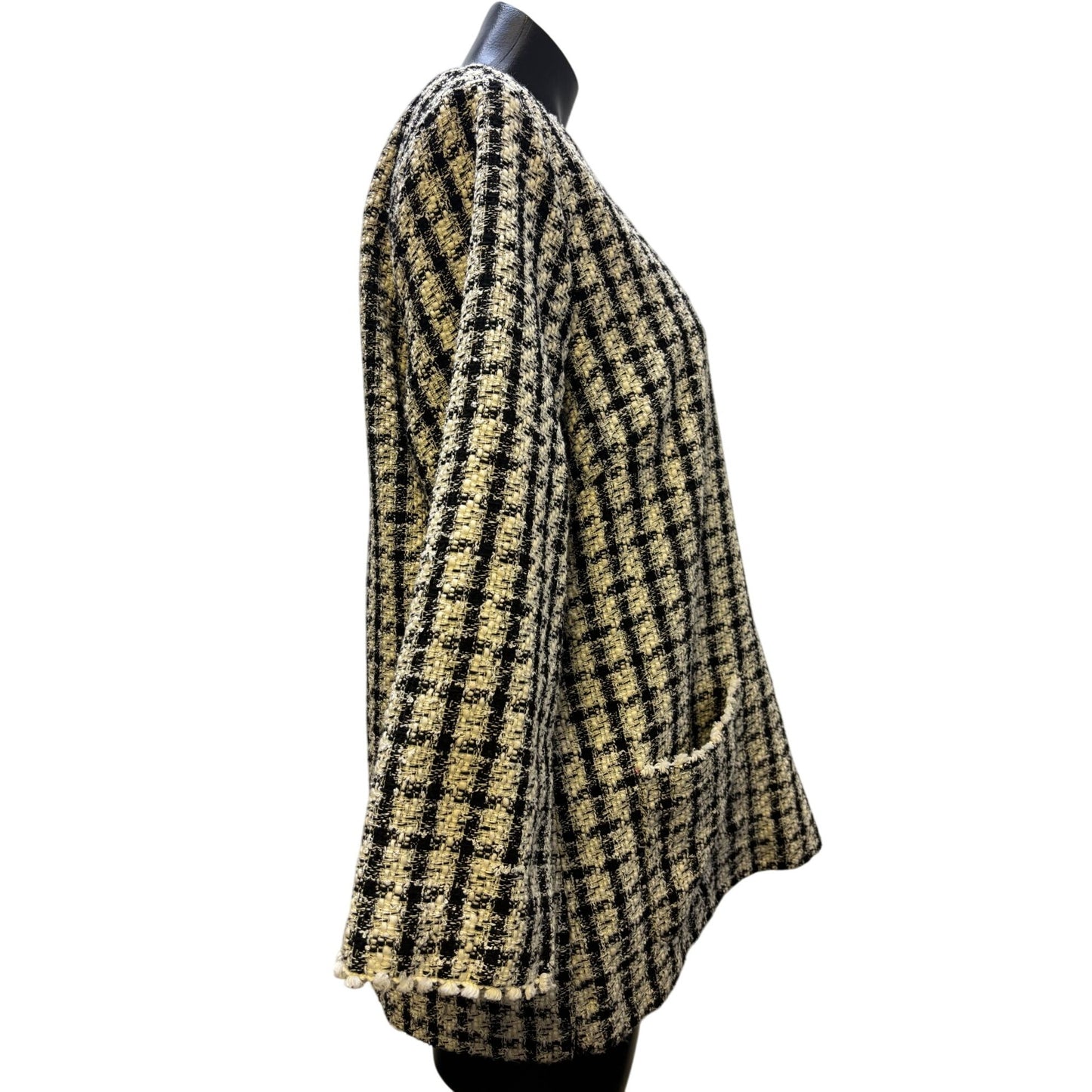 John Mark Checked Tweed Blouse Black White L