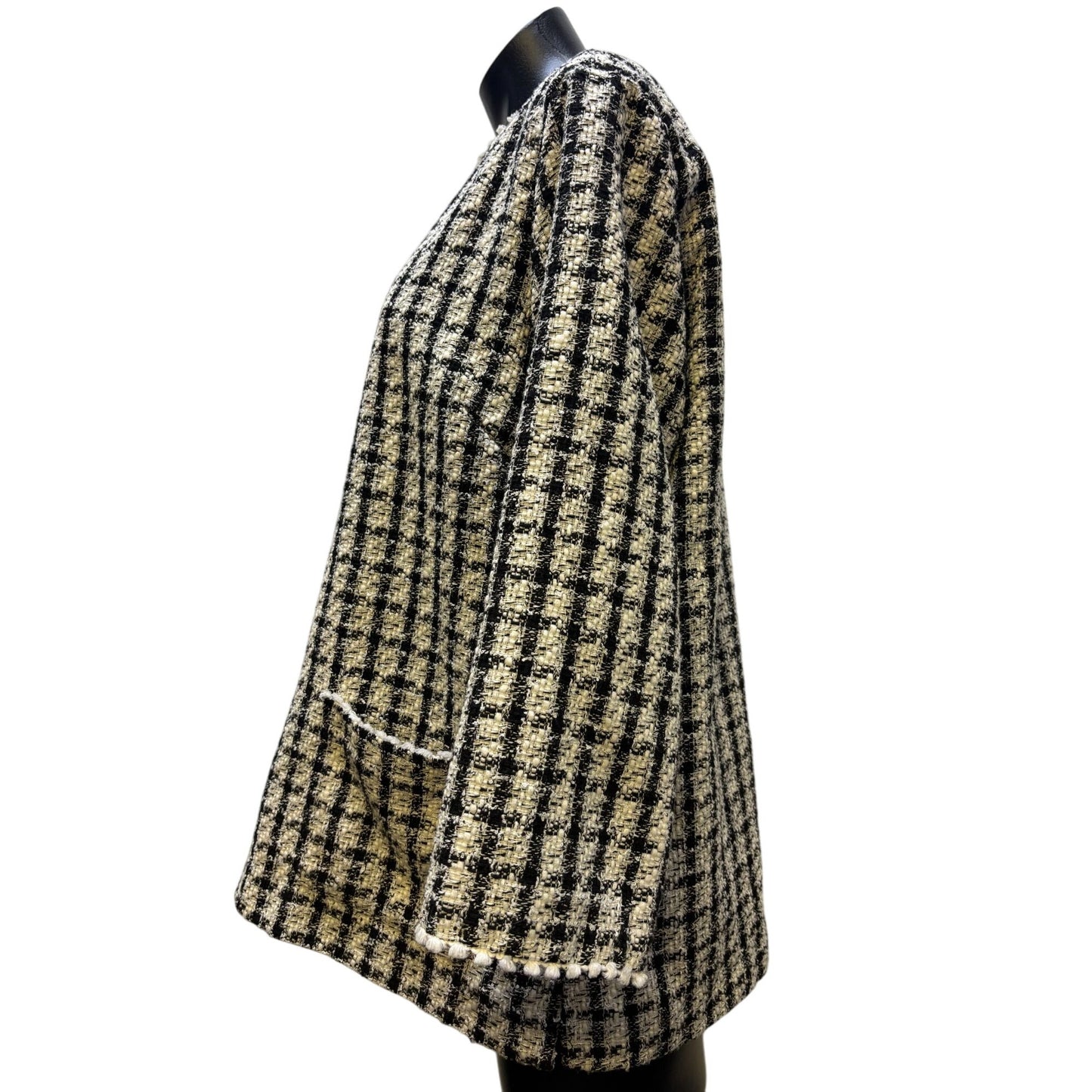 John Mark Checked Tweed Blouse Black White L